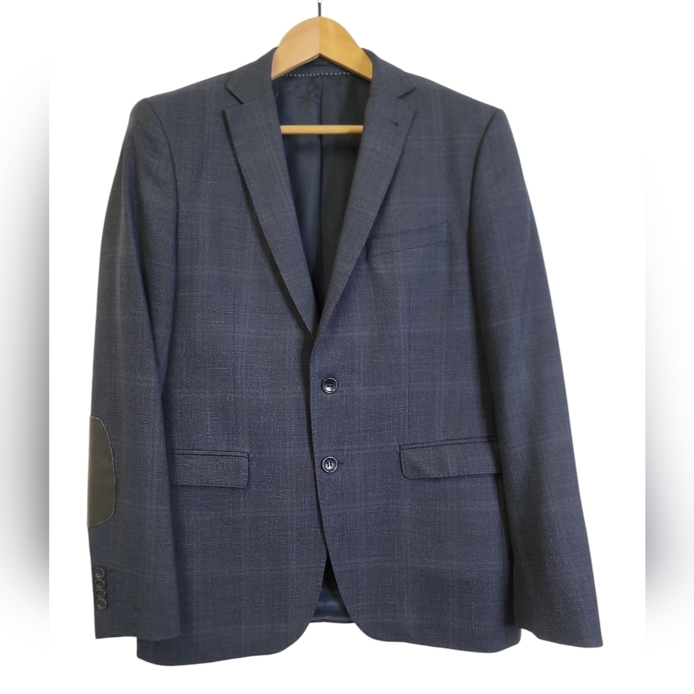 Loro Piana 130's  checkered wool with leather  elbow patches